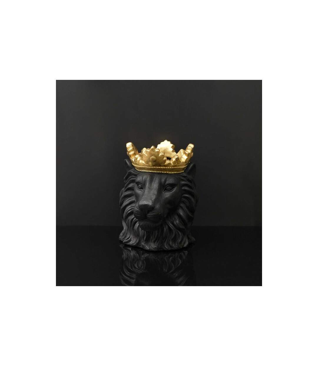 Cache-Pot Tête de Lion Couronne 39cm Noir-5