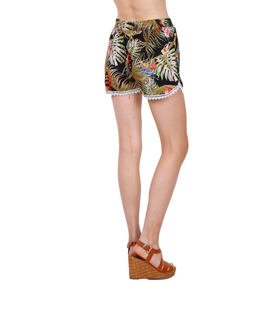 Short femme détente court tissu fleuri multicouleur-2