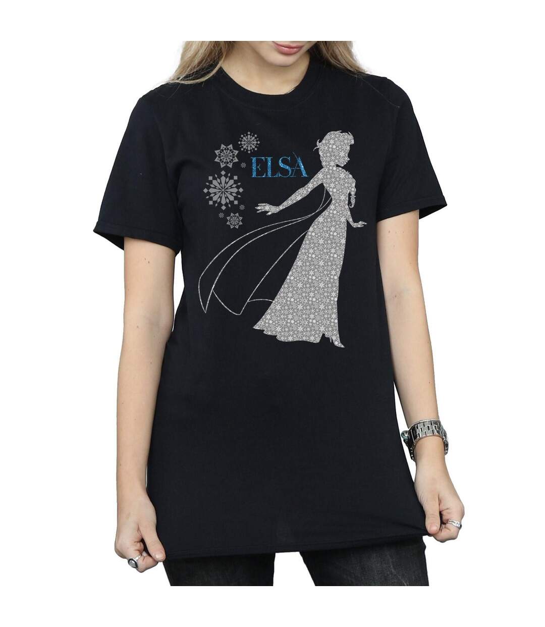 Disney Womens/Ladies Frozen Elsa Christmas Silhouette Cotton Boyfriend T-Shirt (Noir) - UTBI24670-3
