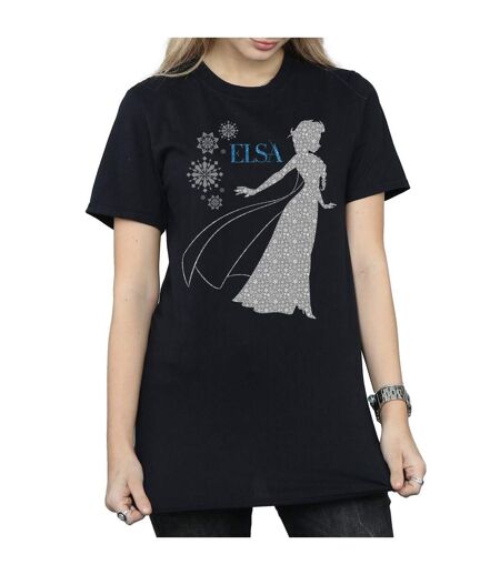 Disney Womens/Ladies Frozen Elsa Christmas Silhouette Cotton Boyfriend T-Shirt (Noir) - UTBI24670