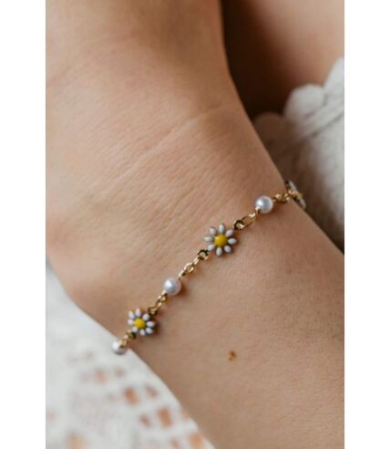 Sun Flower Pearl Charms Beaded Summer Indie Boho Daisy Floral Bracelet