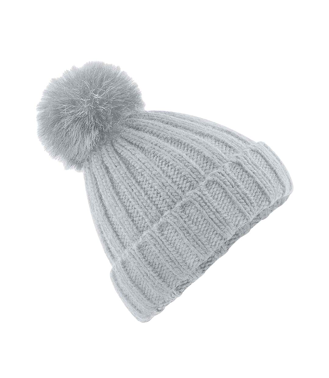 Unisex adult verbier pom pom beanie light grey Beechfield-1