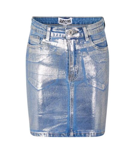 Womens/ladies Metallic Denim Mini Skirt Blue AmyLynn