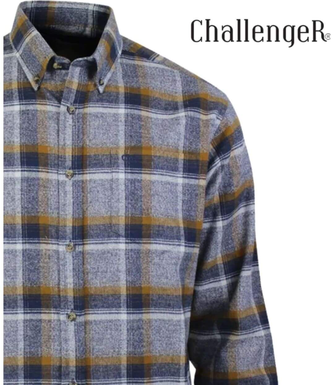 CHALLENGER CH5024 FLANELLE — Chemise à carreaux manches longues bleu et camel : confort thermique en Coton gratté-4
