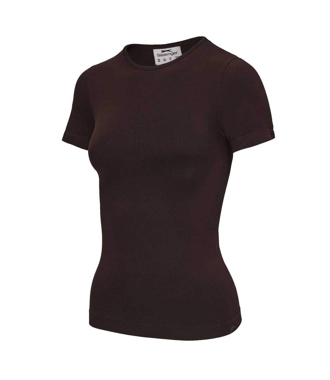 Pack Of 2  Womens/ladies Crew Neck Slim T-shirt  Chocolate White Slazenger-3