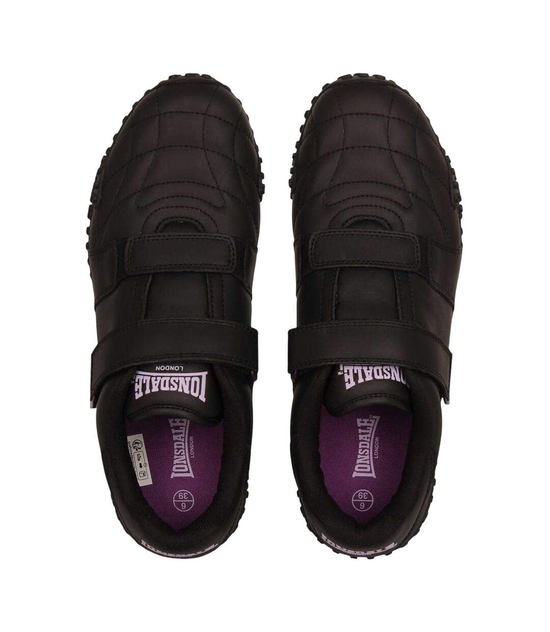 Womens/ladies Fulham Leather Hook And Loop Trainers Black Lavender Lonsdale-4