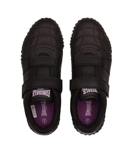 Womens/ladies Fulham Leather Hook And Loop Trainers Black Lavender Lonsdale