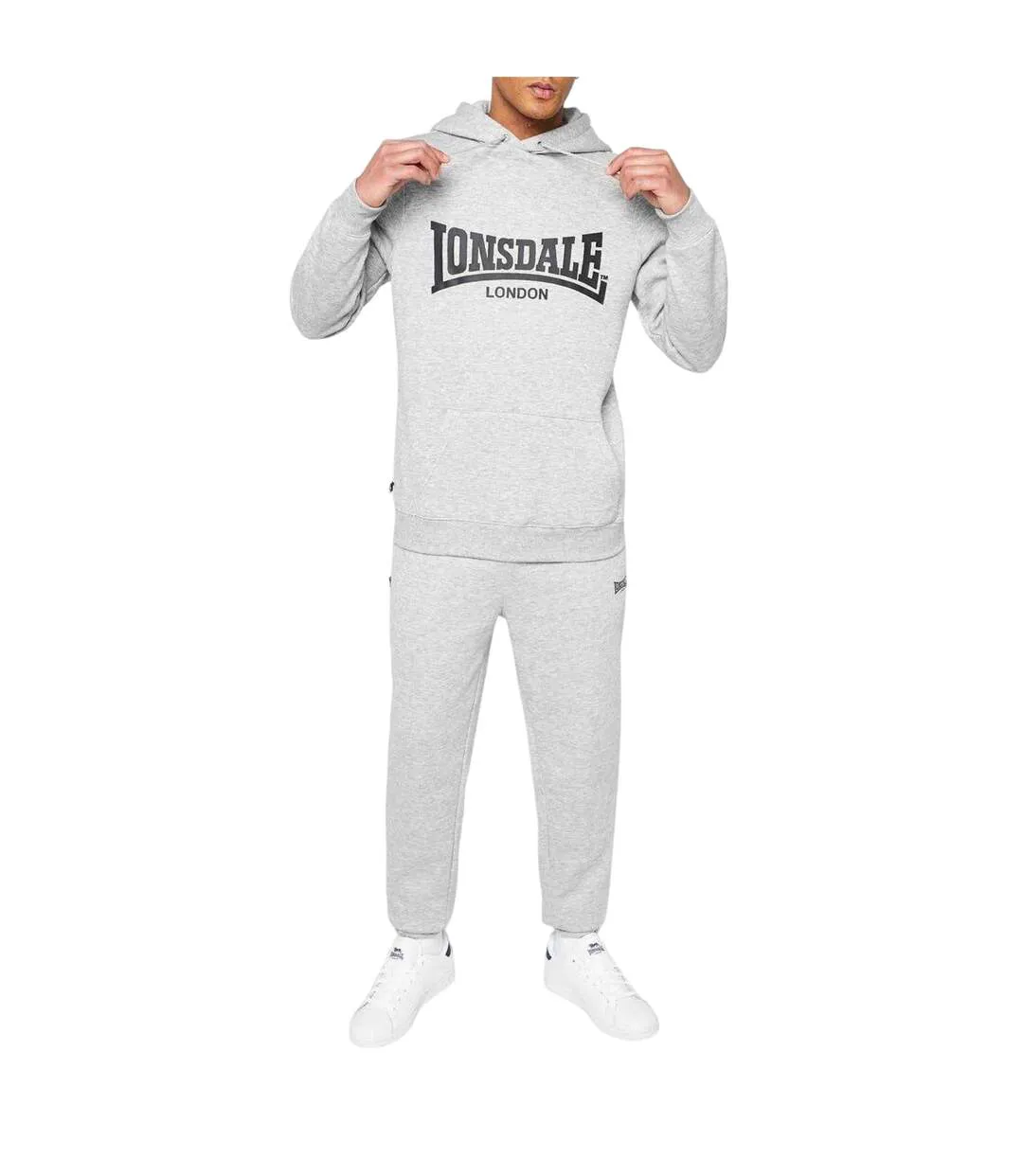 Sweat À Capuche Essential Oth Homme Gris Chiné Lonsdale-1