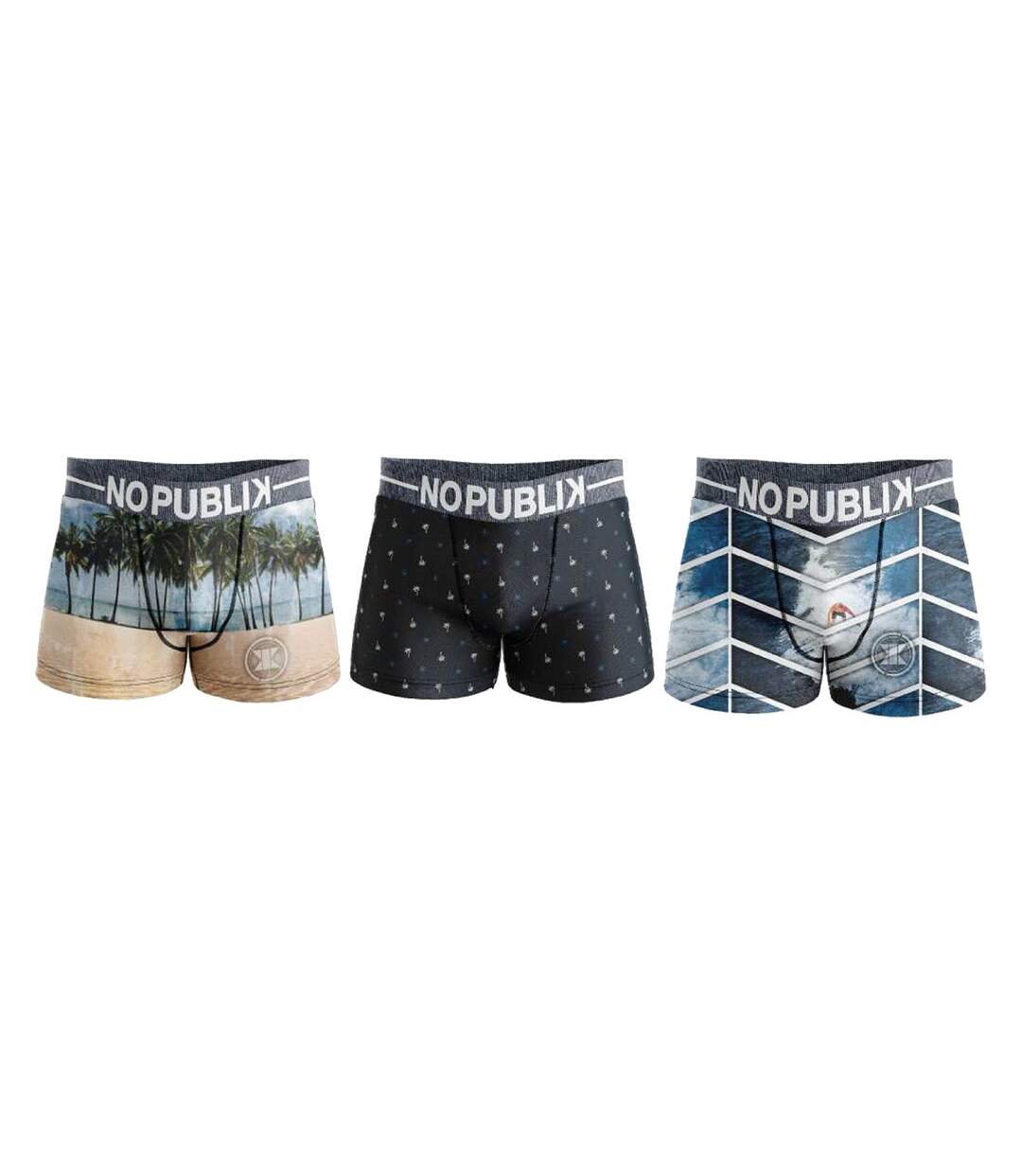 Boxer No Publik Homme Confort et Fantaisie en Microfibre -Assortiment modèles photos selon arrivages- Pack de 3 Boxers BEACH 54508