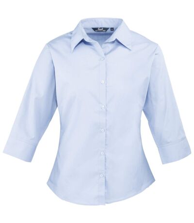 Premier 3/4 Sleeve Poplin Blouse / Plain Work Shirt (Light Blue) - UTRW1093