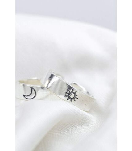 Adjustable Silver Plated Couple Moon and Sun Promise Ring Set