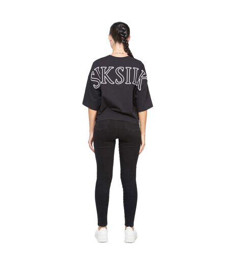 Womens/ladies branded crop t-shirt black SikSilk