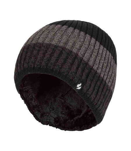Mens Striped Turnover Cuff Knitted Thermal Beanie Hat for Winter