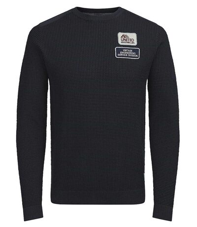 Pullover homme maille navy avec patchs