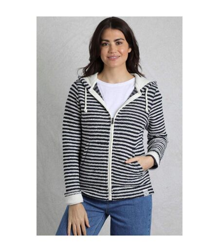 Womens/ladies fisher stripe macaroni eco friendly full zip hoodie ecru Weird Fish