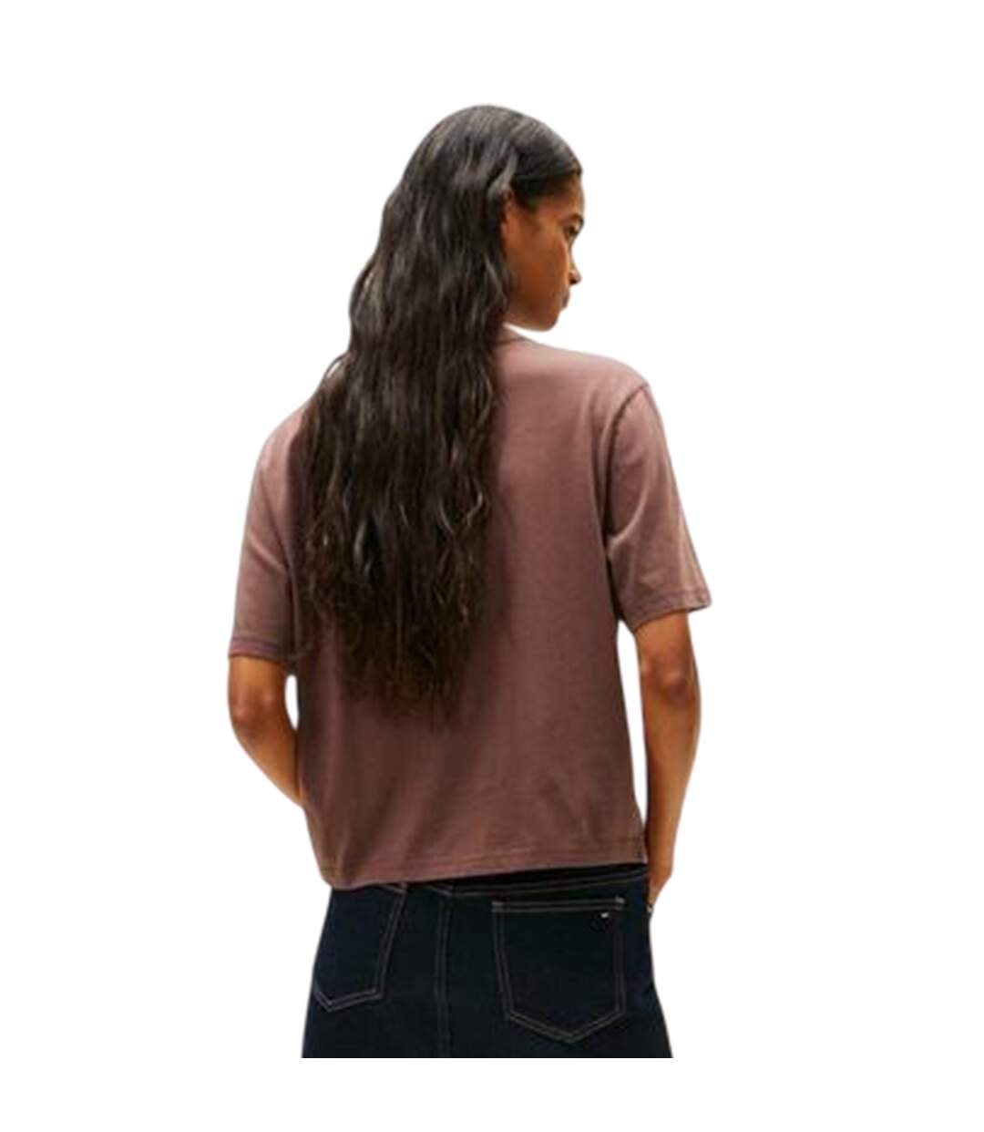 Womens/ladies Embroidered Logo Cotton Cropped T-shirt Black Walnut Tommy Jeans-3