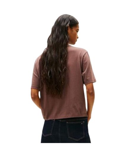 Womens/ladies Embroidered Logo Cotton Cropped T-shirt Black Walnut Tommy Jeans