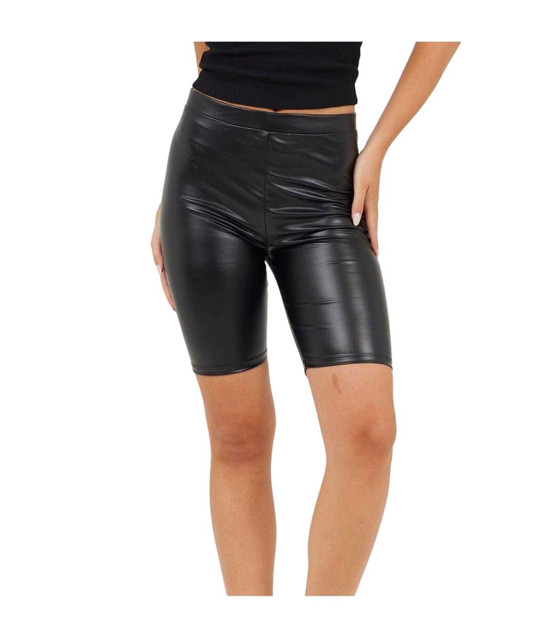 Womens/ladies Leather Effect Cycling Shorts Black Brave Soul-2