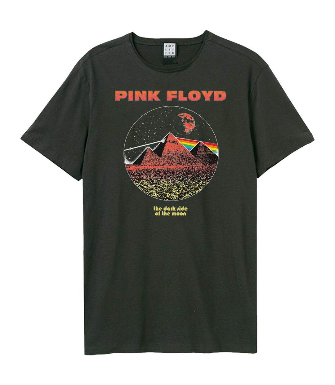 Unisex Adult Vintage Pyramids Pink Floyd T-shirt Charcoal Amplified-1