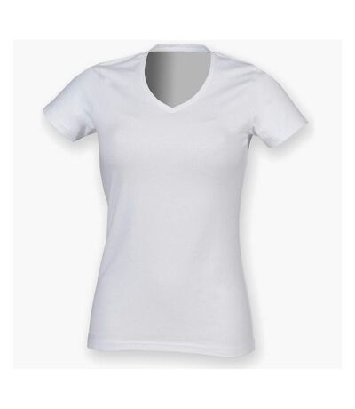 Skinni Fit Womens/Ladies Feel Good Stretch V Neck T-Shirt (White) - UTPC6645