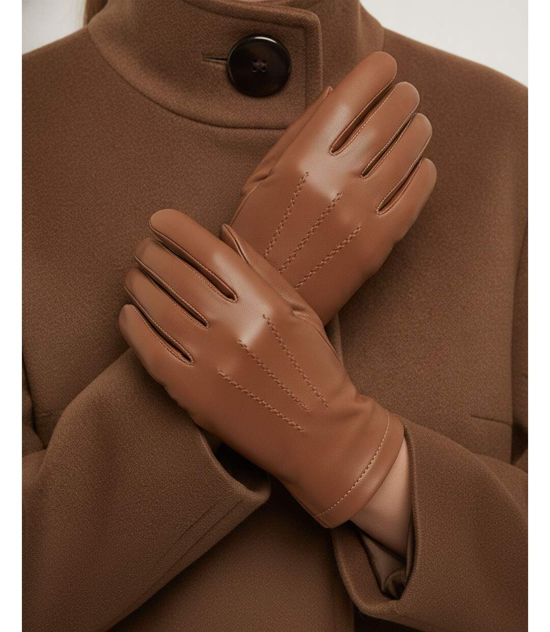 Isotoner Gants femme en cuir d'agneau pleine fleur, doublés soie, tendance et modernes-2