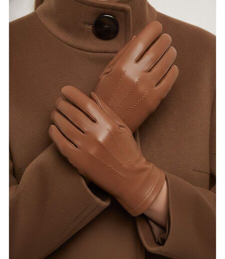 Isotoner Gants femme en cuir d'agneau pleine fleur, doublés soie, tendance et modernes