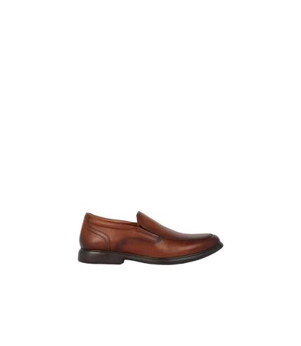 Debenhams Mens Croft Leather Slip-on Wide Loafers (Tan) - UTDH6142