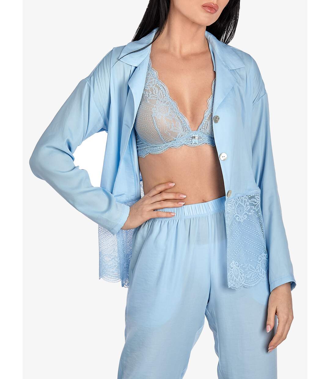 Haut pyjama manches longues Forget-Me-Not bleu ciel Ajour-1