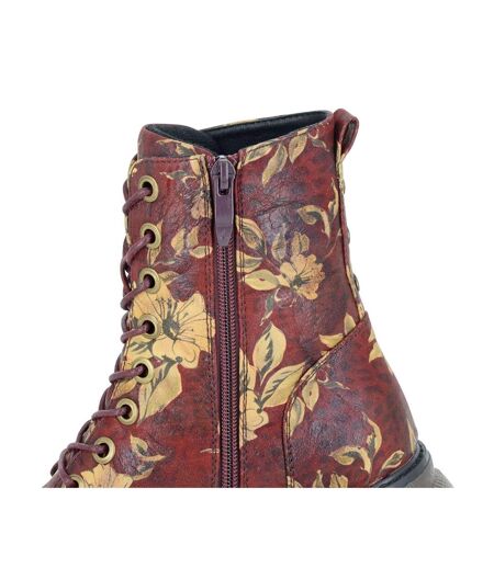 Womens/ladies Ambretta Floral Zip Boots Burgundy Cipriata