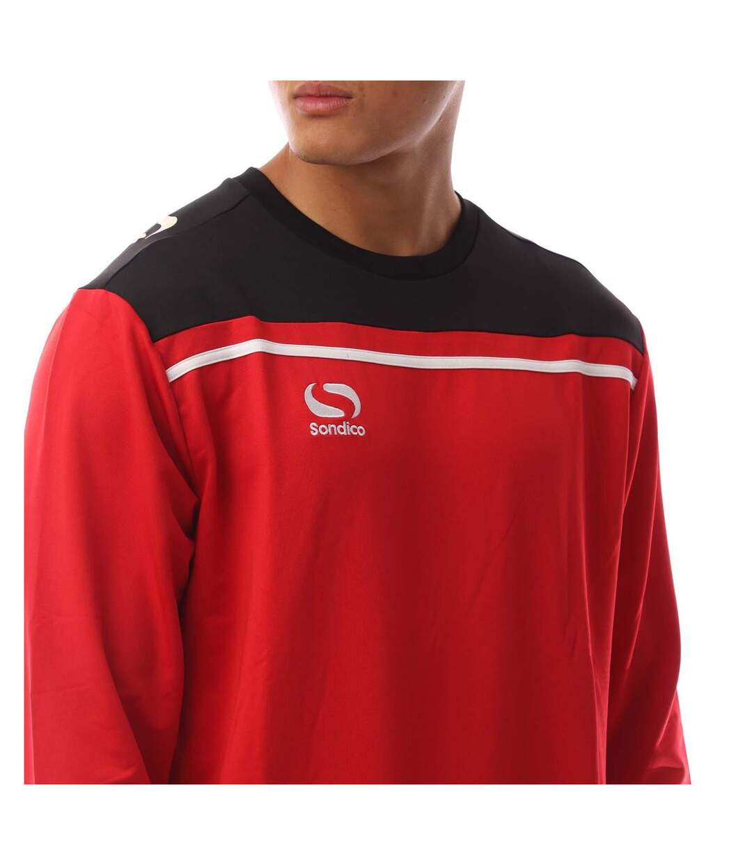 Mens Precision Striped Long-sleeved Sweatshirt Red Black Sondico-4