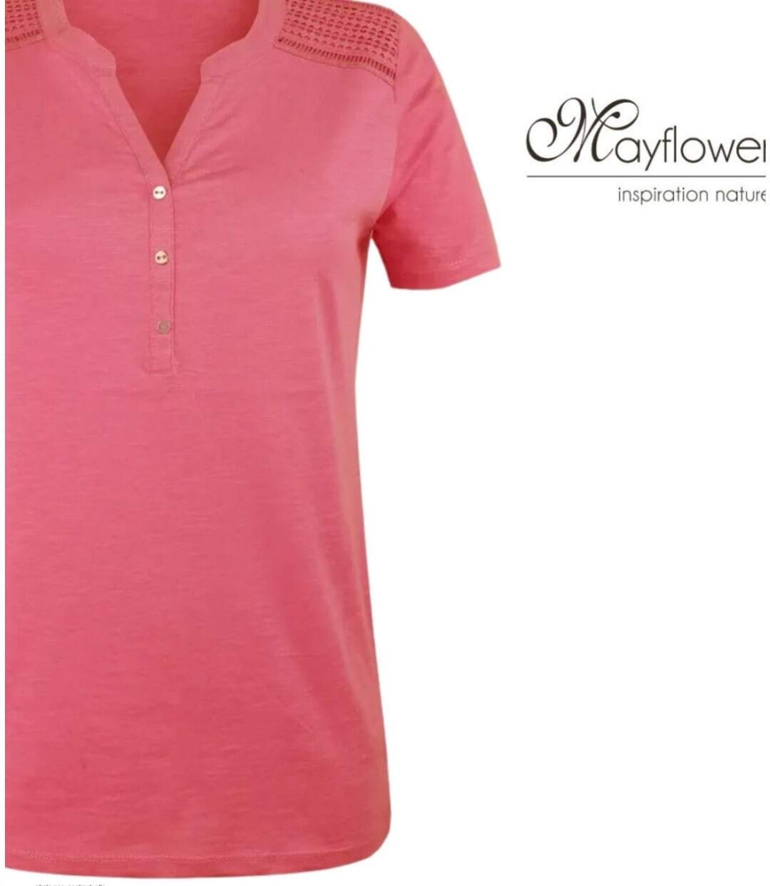 Tee-shirt femme MAYFLOWER TEEF4011A rose : la légèreté du coton flammé au style romantique-4