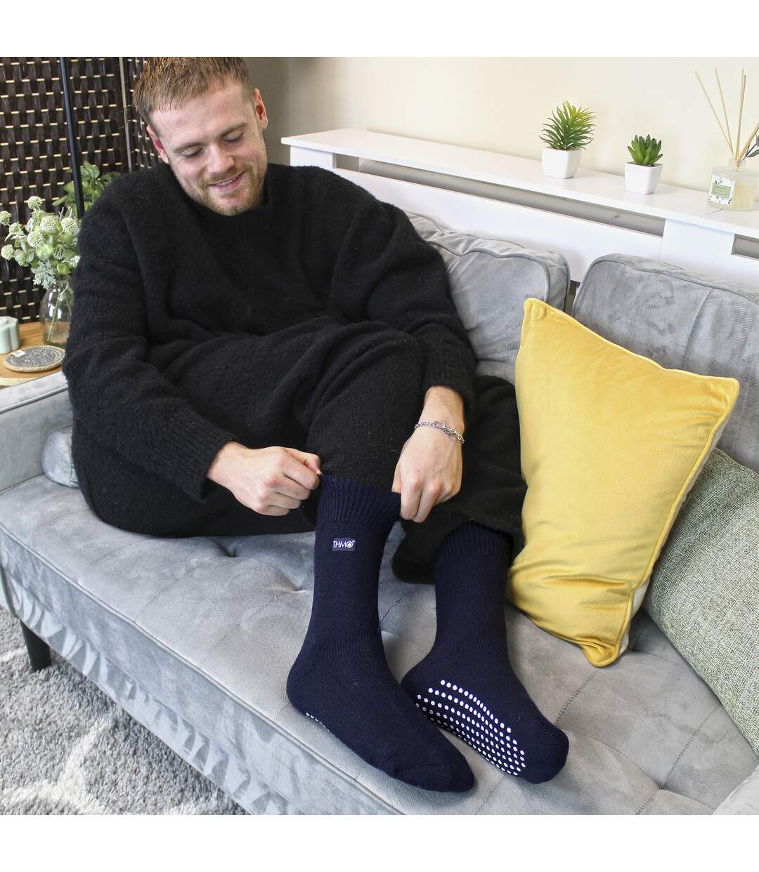 Chaussettes antidérapantes doublées polaire pour homme THMO - Lot de 6-4