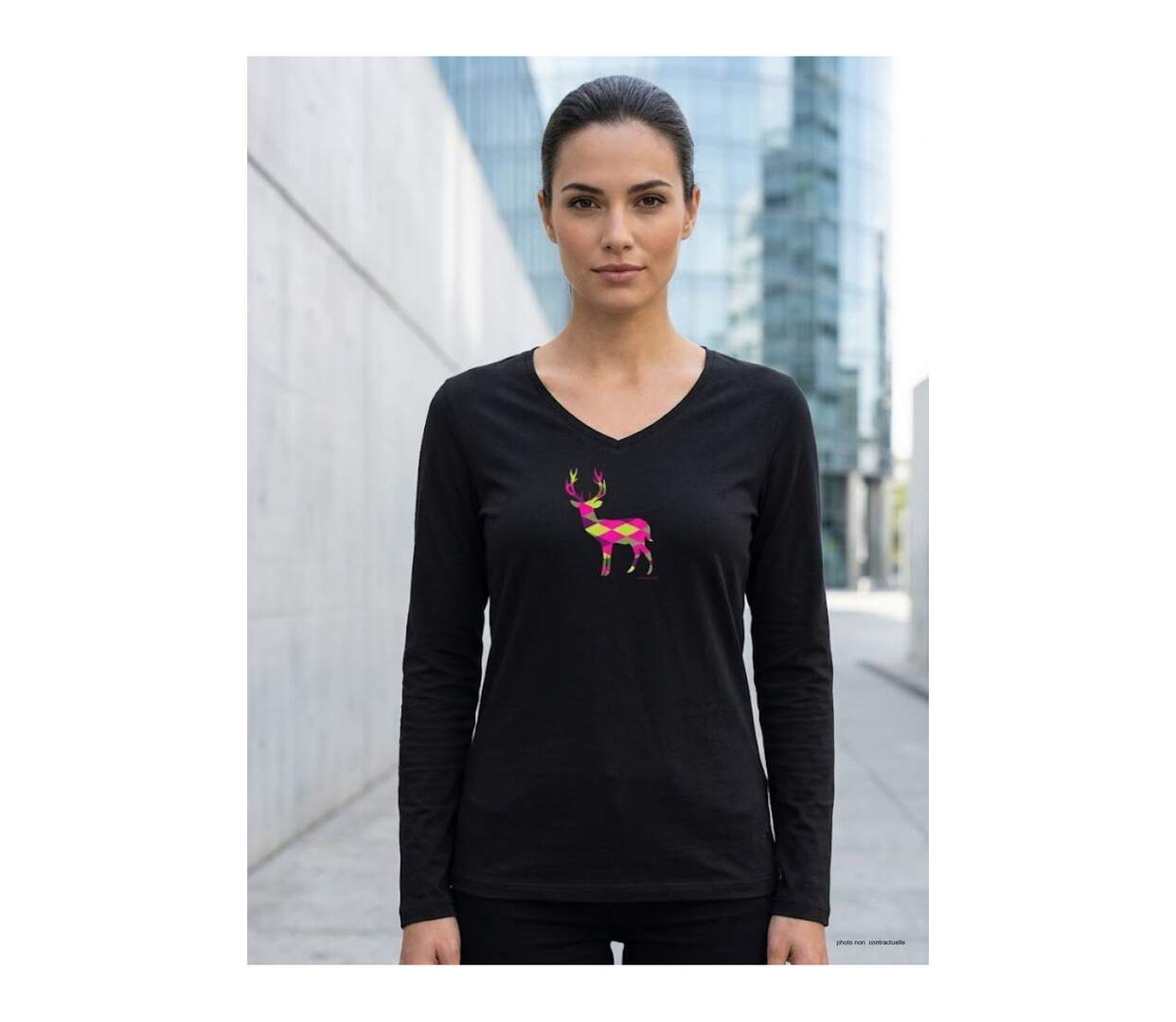 Mayflower NICO2 : Tee-shirt manches longues noir en coton avec sérigraphie motif cerf-1