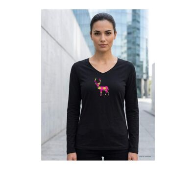Mayflower NICO2 : Tee-shirt manches longues noir en coton avec sérigraphie motif cerf