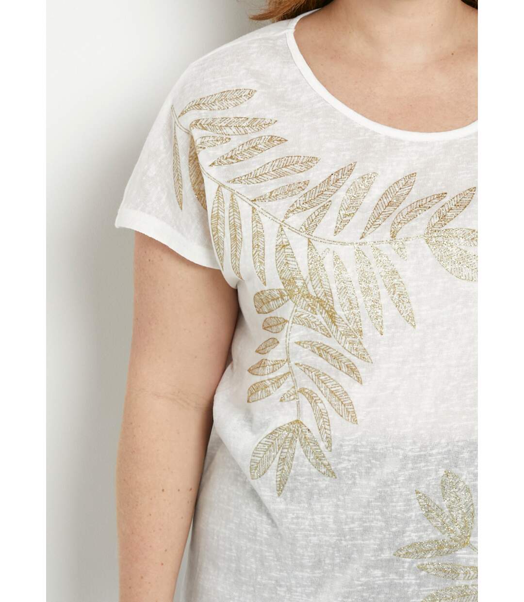 T-shirt col rond maille flammée motif doré-4