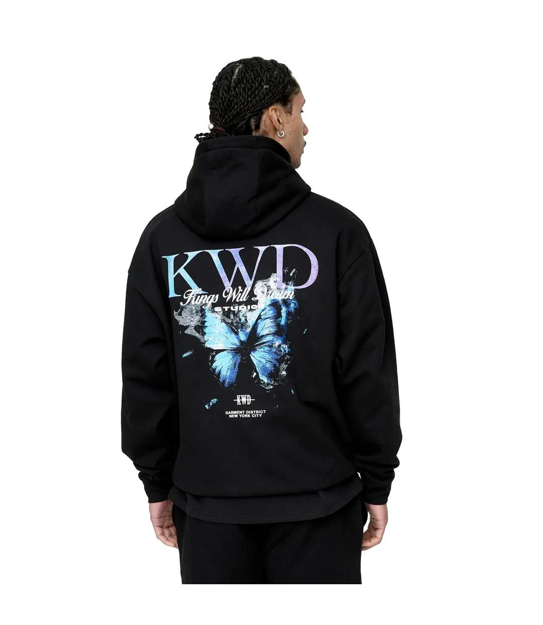 Mens Studio Butterfly Back Print Hoodie Black Kings Will Dream-3