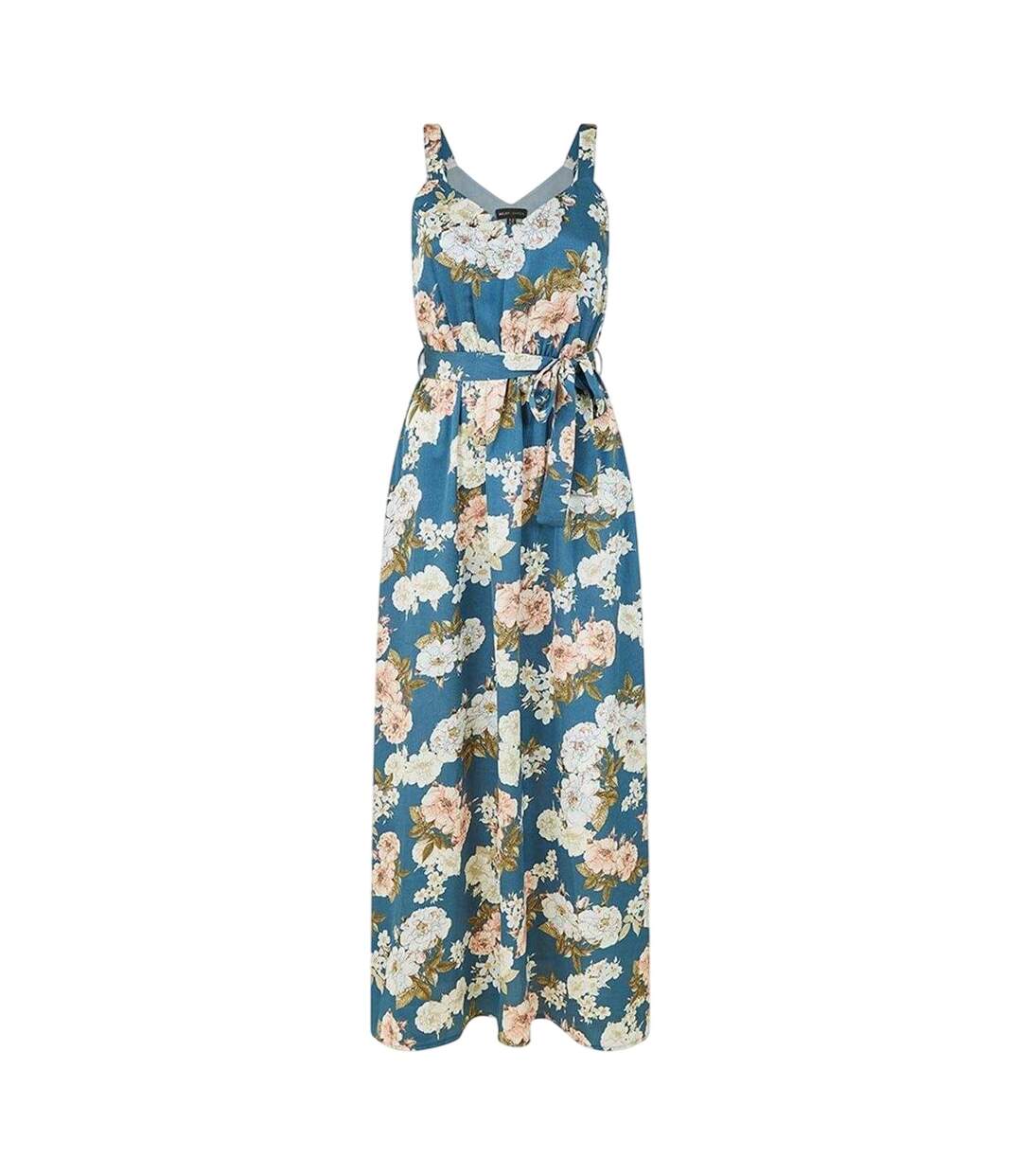 Womens/ladies Satin A-line Maxi Dress Blue Mela London-2