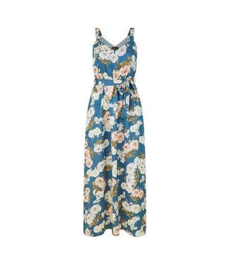 Womens/ladies Satin A-line Maxi Dress Blue Mela London