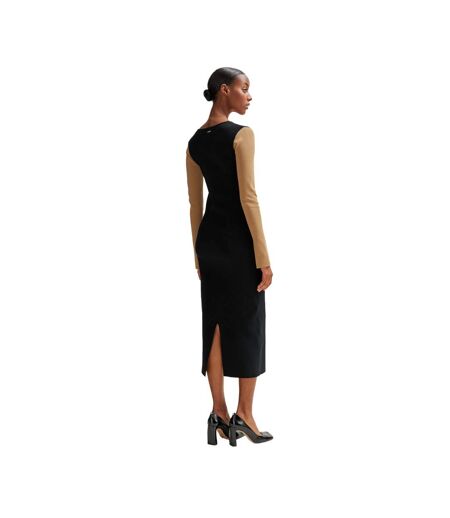 Robe mi-longue manches longues florency femme noir / blanc / beige Boss