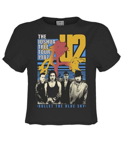 Womens/ladies Bullet The Blue Sky U2 Crop Top Charcoal Amplified