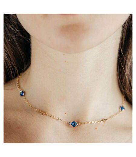 Blue Evil Eye Sideways Cross Necklace Minimalist Choker Dainty Protection Choker