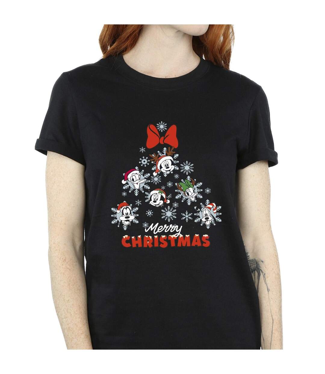 Disney Womens/Ladies Mickey Mouse And Friends Christmas Tree Cotton Boyfriend T-Shirt (Noir) - UTBI39314-3