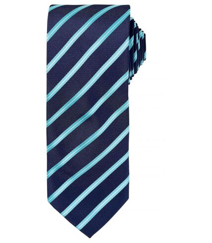 Cravate rayée sport - PR784 - bleu marine et turquoise