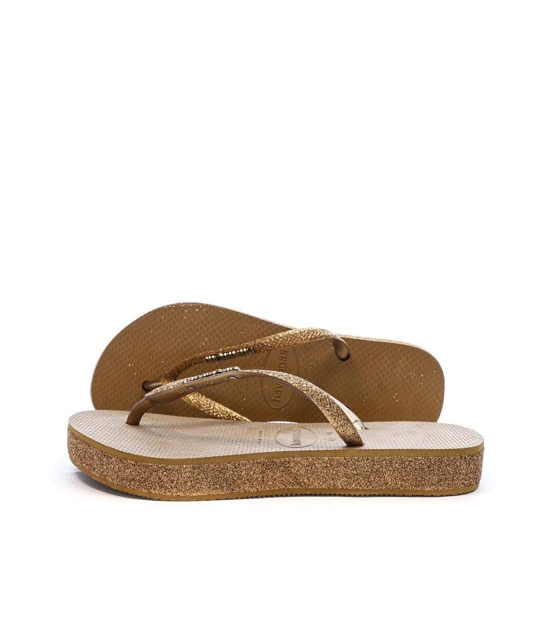 Tongs marron/doré femme havaianas slim platform sparkle-1