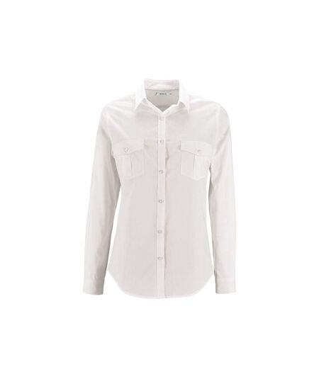 Chemise femme manches longues retroussables - 02764 - blanc
