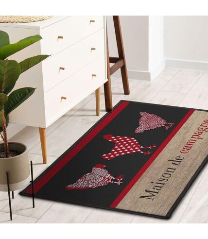 Tapis rectangle Maison de campagne - Noir et rouge