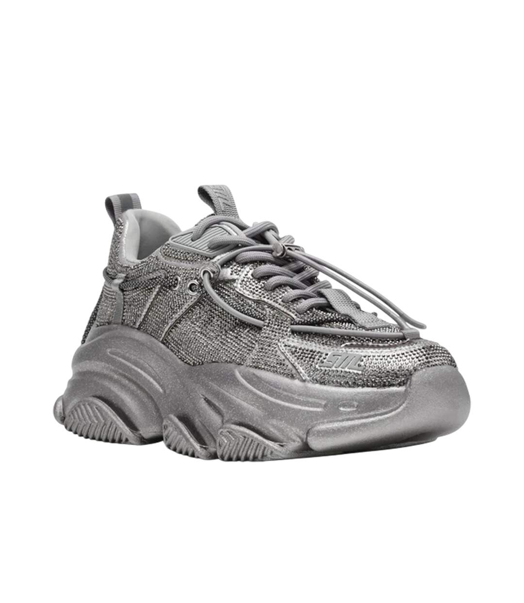 Womens/ladies Vault 2r Glitter Platform Trainers Silver Steve Madden-4