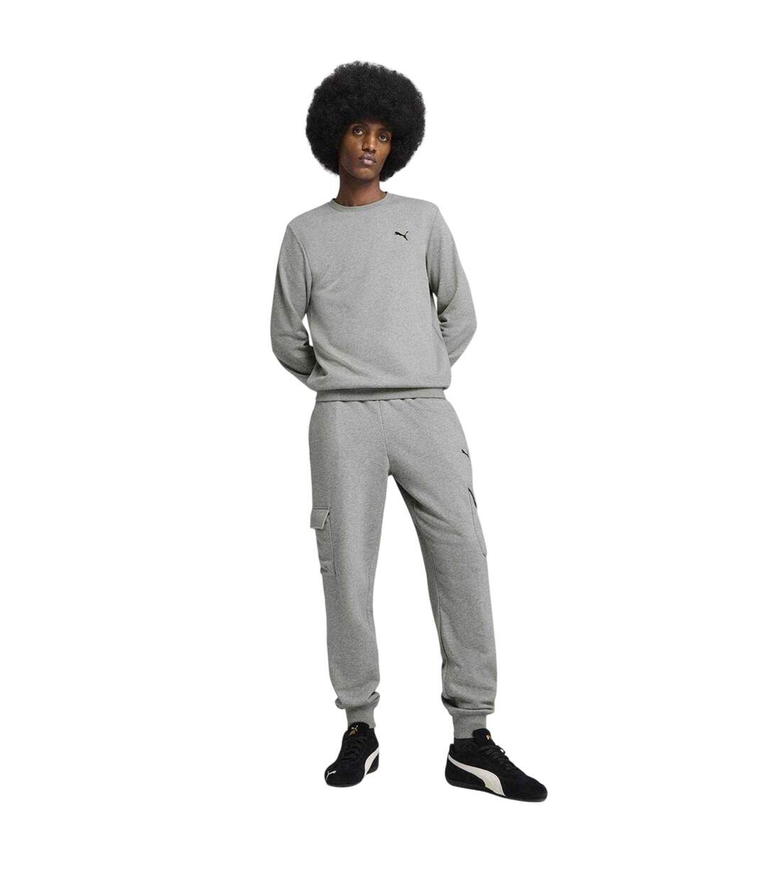 Mens Fleece Logo Cargo Trousers Grey Puma-1