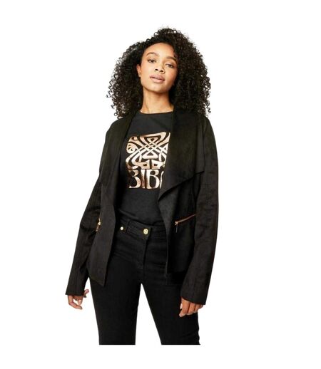 Womens/ladies Suedette Zipped Waterfall Jacket Black Biba