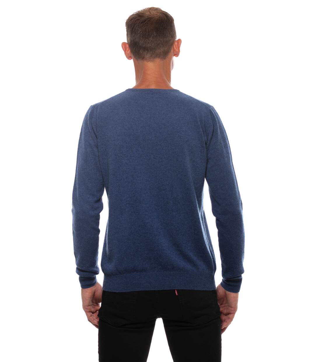 Pull cachemire homme col rond bleu denim